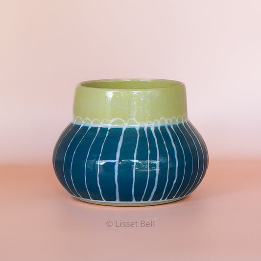Blue and yellow cup/bud vase